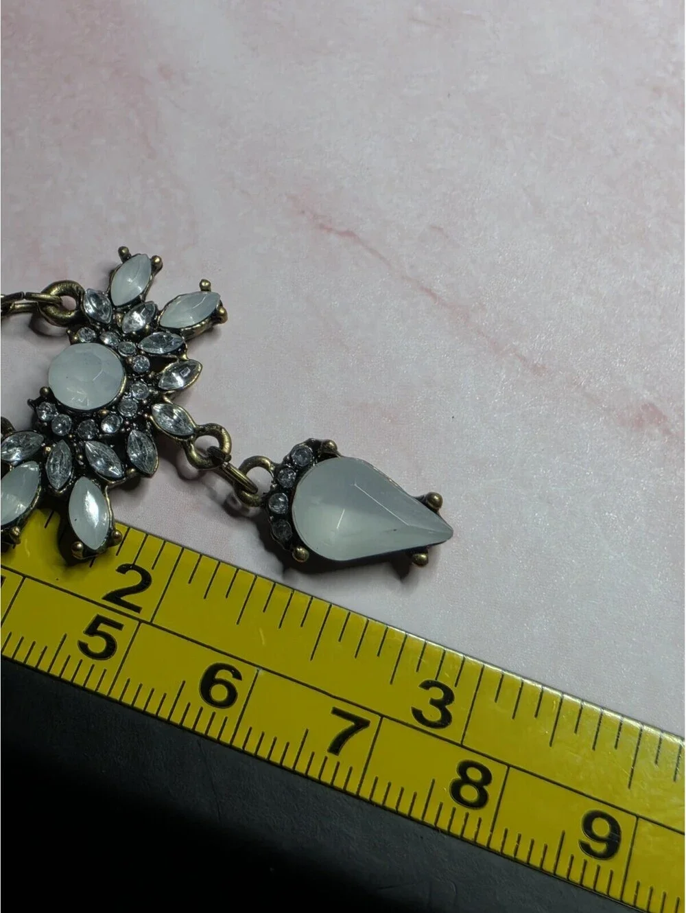 Large White Opal Faux Crystal Dangle Statement Chandelier Earrings